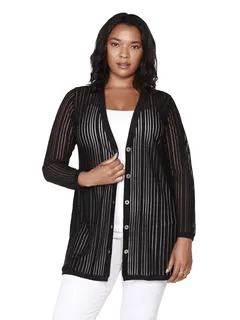 Sloane Striped Button-Front Cardigan | Black/Gold