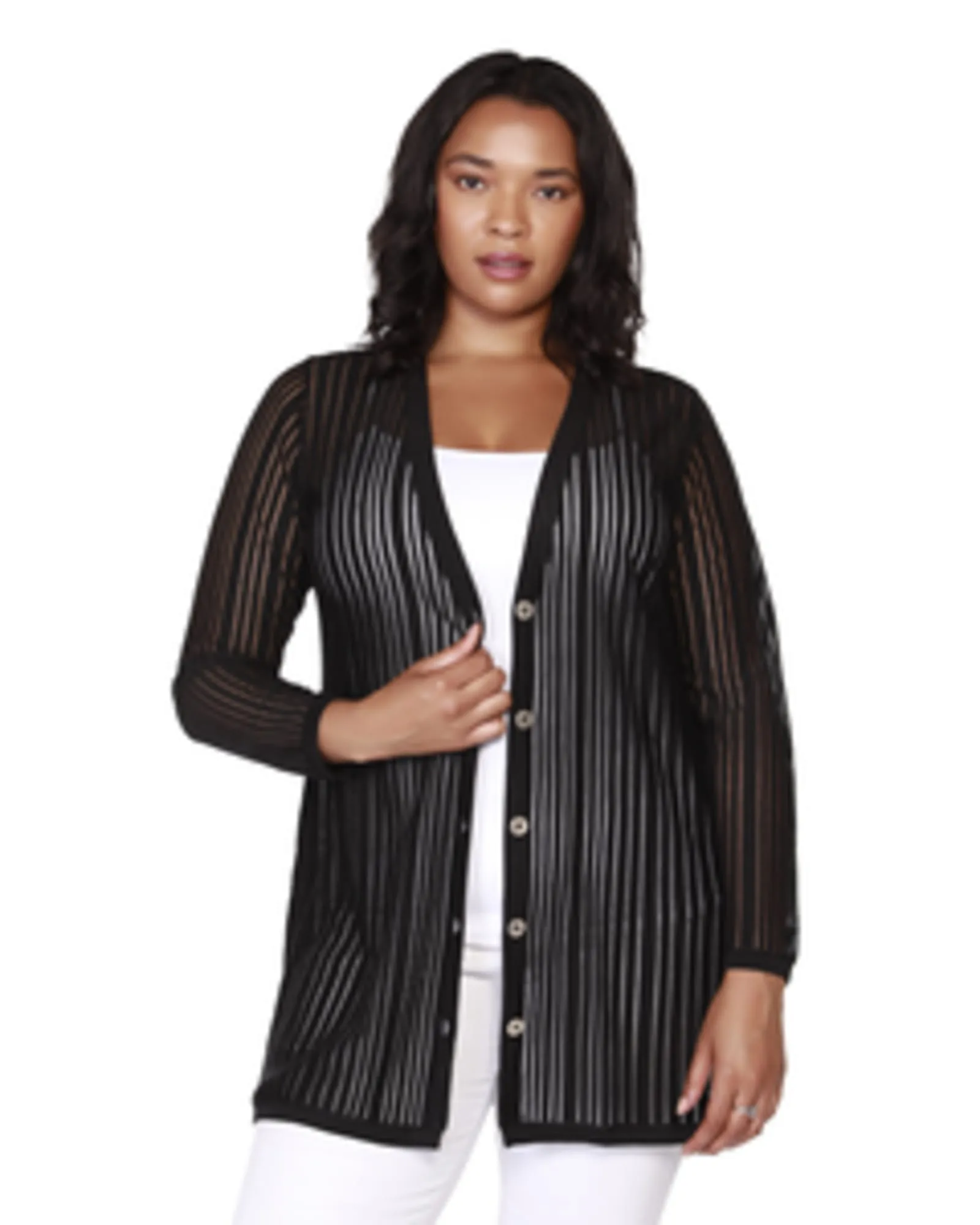 Sloane Striped Button-Front Cardigan | Black/Gold