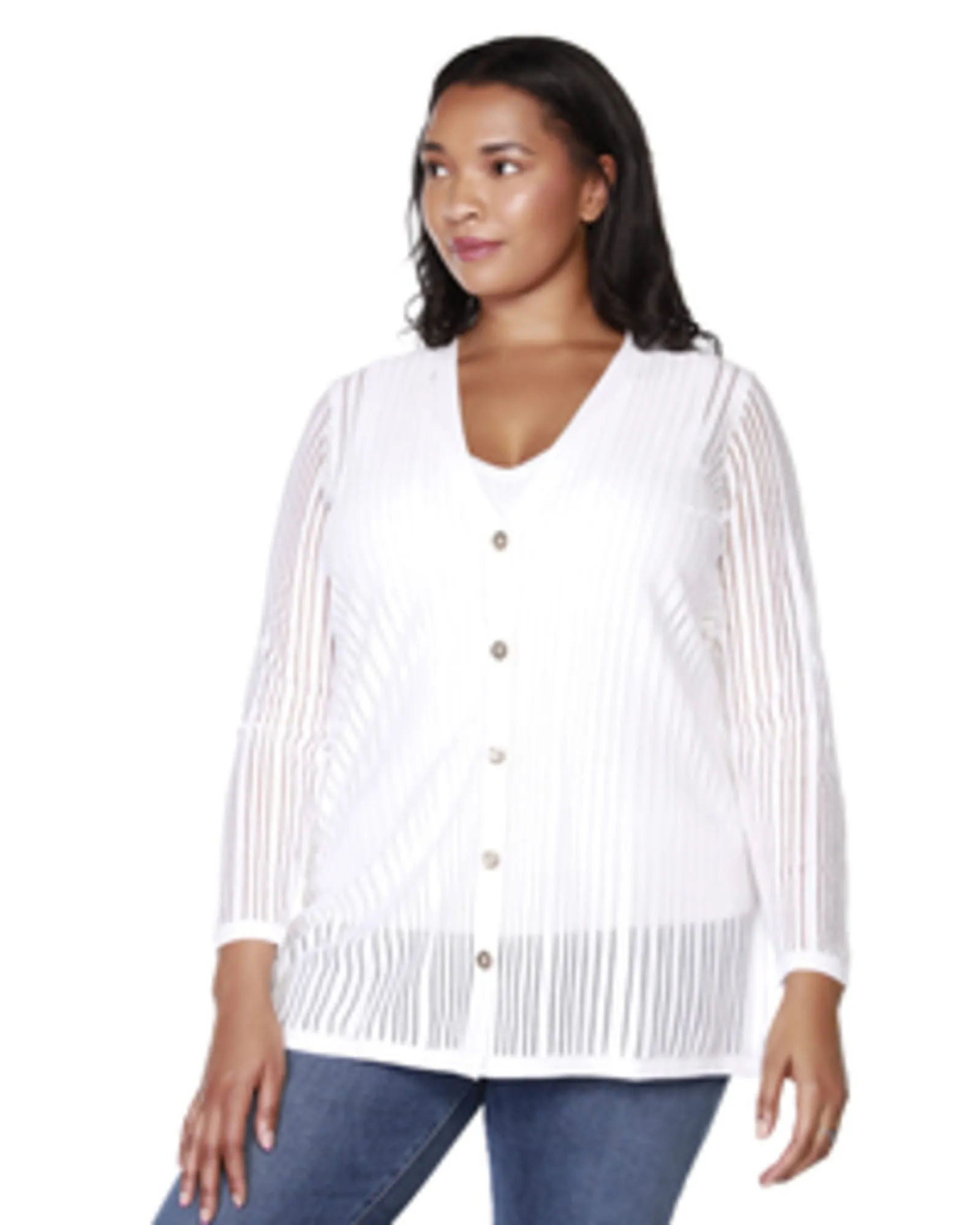 Sloane Striped Button-Front Cardigan | White/Gold