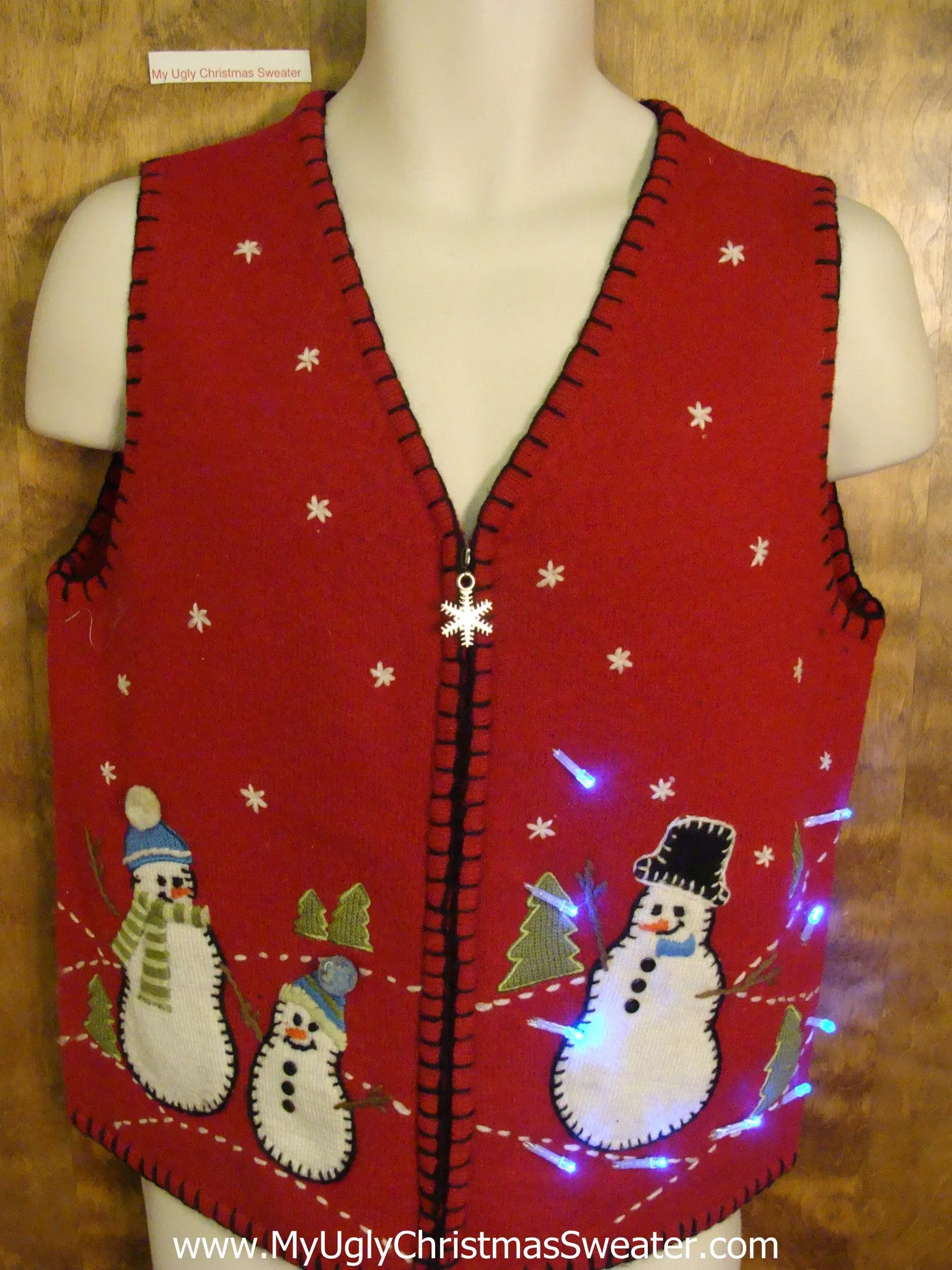 Snowman Trio 2sided Red Light Up Ugly Xmas Sweater Vest