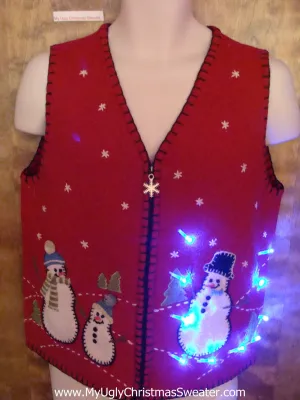 Snowman Trio 2sided Red Light Up Ugly Xmas Sweater Vest