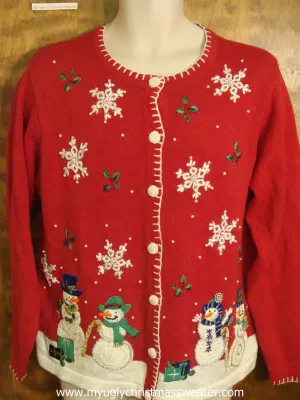 Snowmen Giving Gifts Ugly Christmas Sweater