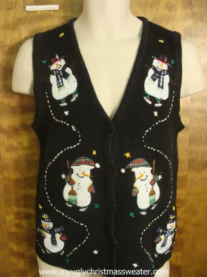 Snowmen Skating and Sweeping Christmas Party Sweater Vest