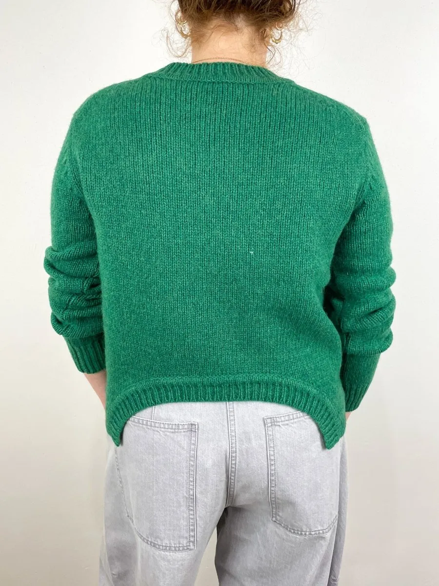 Soft Lambswool Shrunken Crewneck Pullover in Green