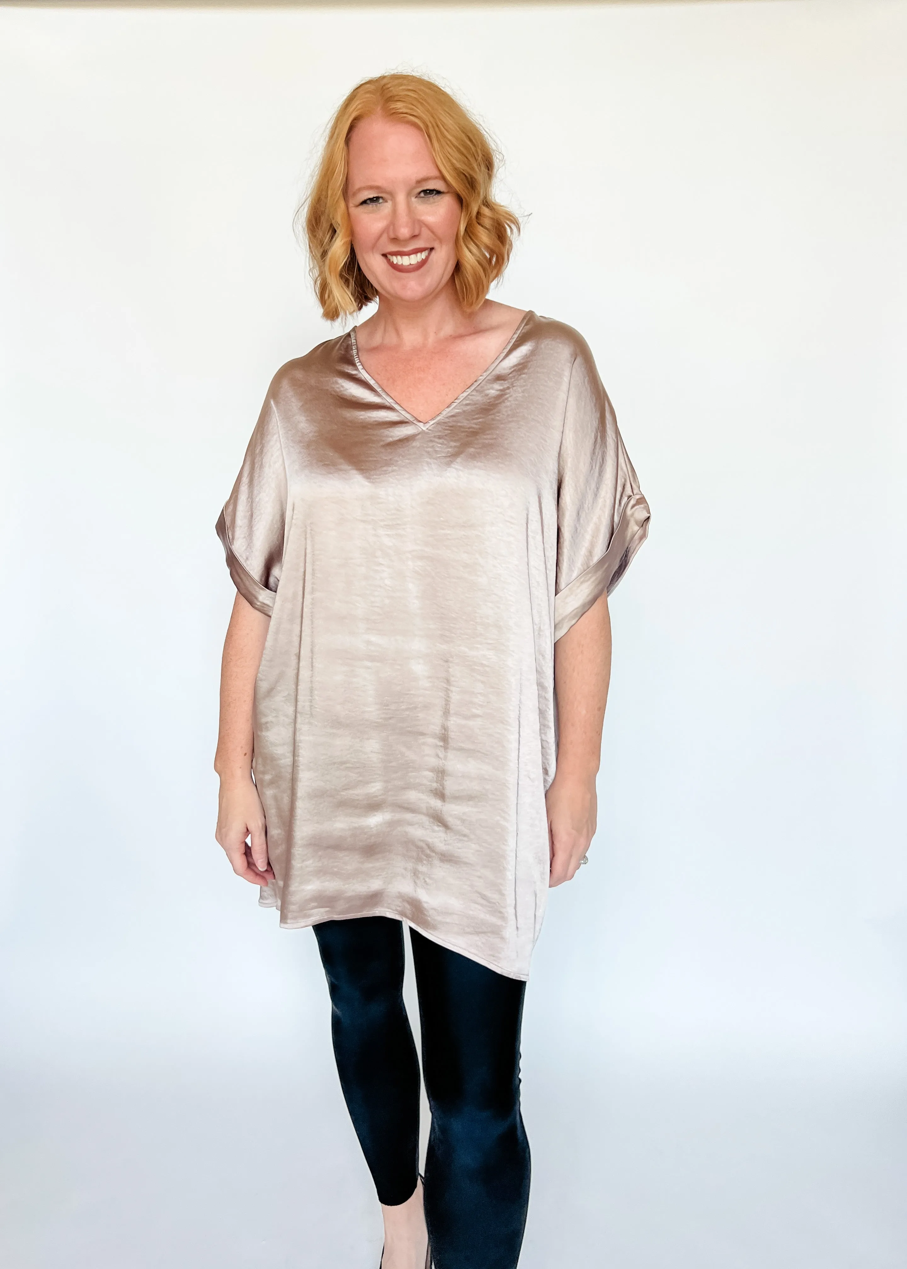 Sophia Satin Tunic Dress - Mocha