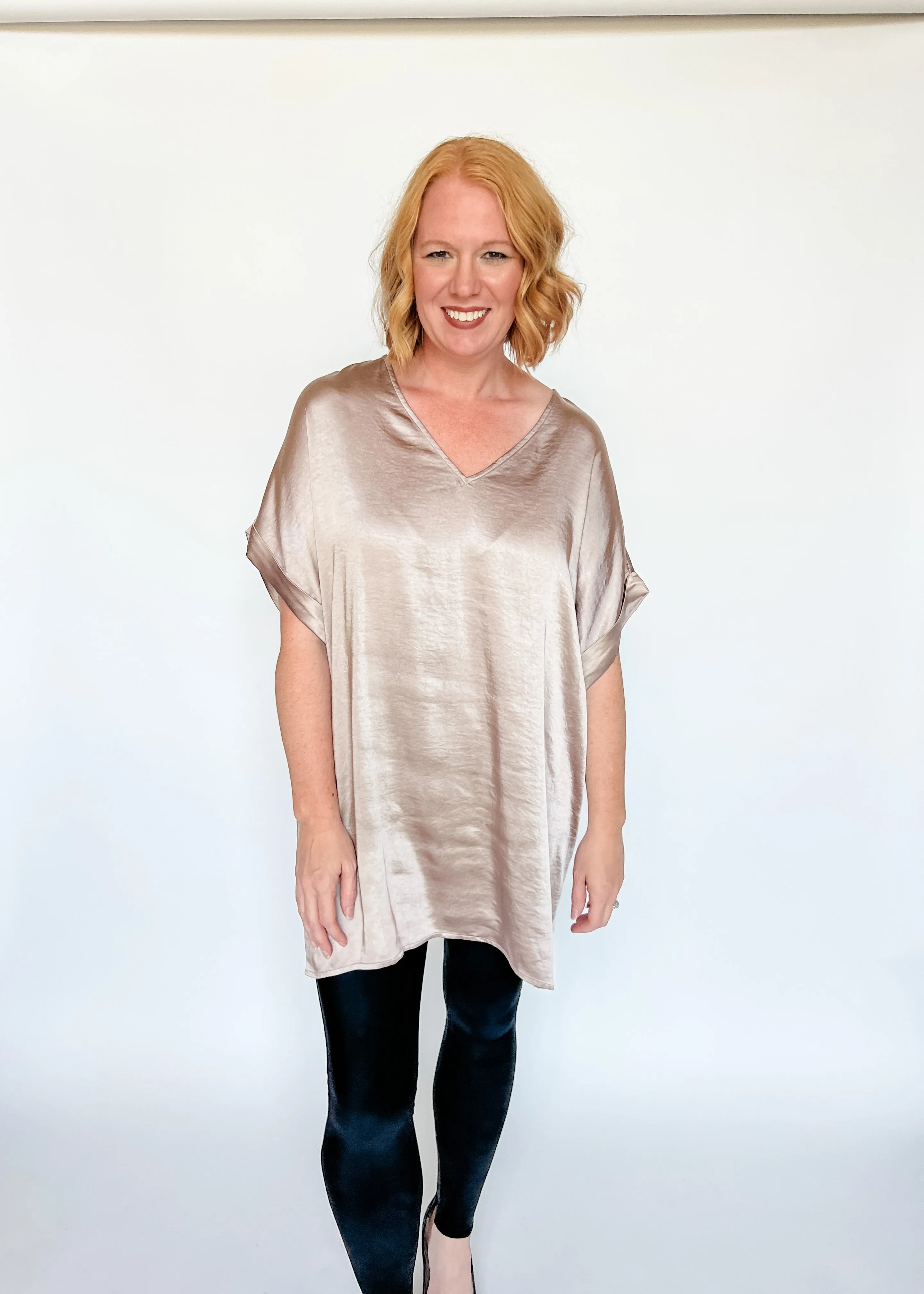 Sophia Satin Tunic Dress - Mocha