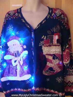 Tacky 80s Xmas Sweater with Lights Santa and Stocking (g144)