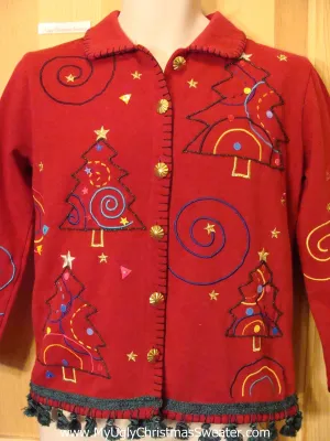 Tacky Christmas Sweatshirt Geometric Swirls with Stars