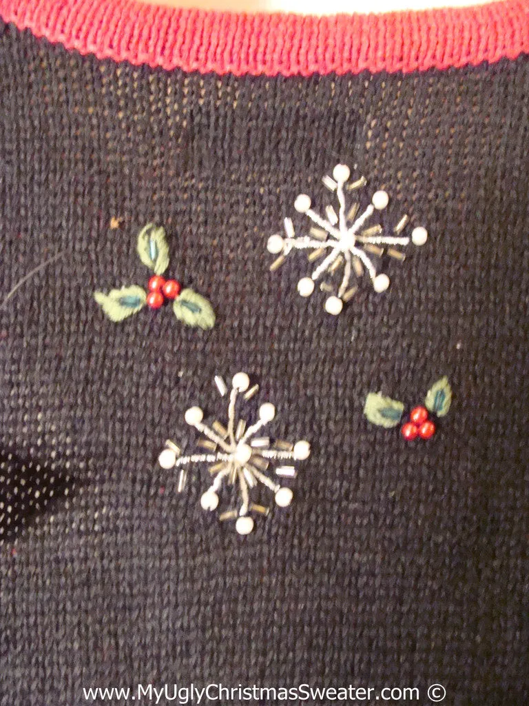 Tacky Holiday Sweater Vest with Festive Red Cardinals and Ornaments (f1011)