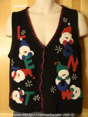 Tacky Holiday Sweater Vest with "LET IT SNOW" & Festive Santas   (f1075)