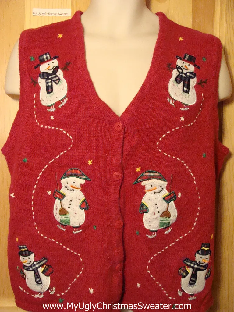 Tacky Ugly Christmas Sweater Vest 2sided with Snowmen (f177)