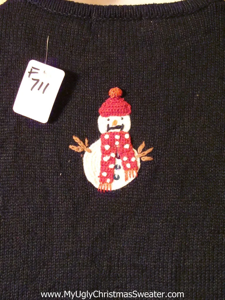 Tacky Ugly Christmas Sweater Vest with Snowmen in a Winter Wonderland (f711)