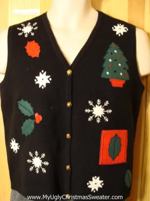 Tacky Ugly Christmas Sweater Vest with Trees, Snowflakes and Ivy (f708)