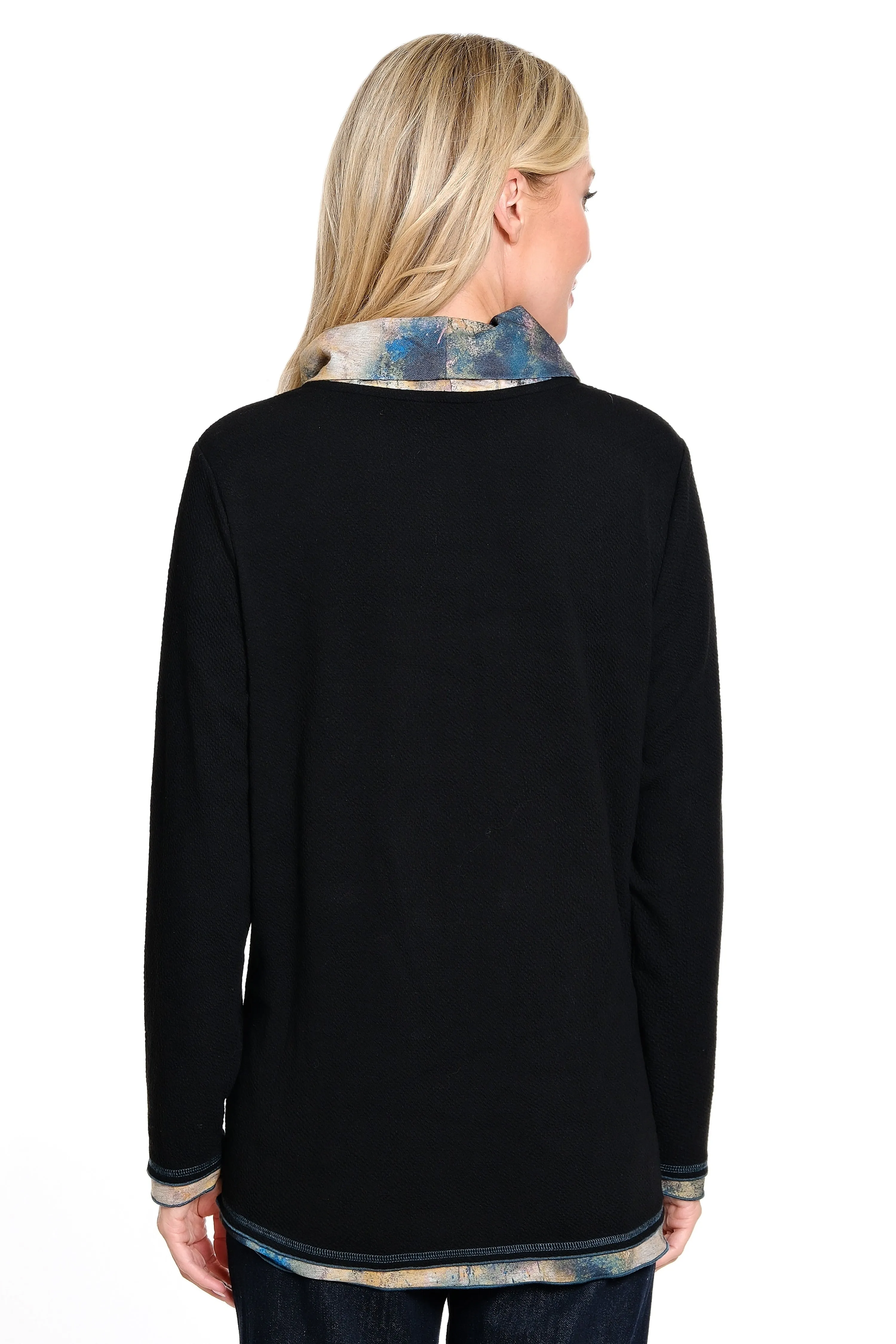 Textured Cowl Neck Tunic - Petite - Black