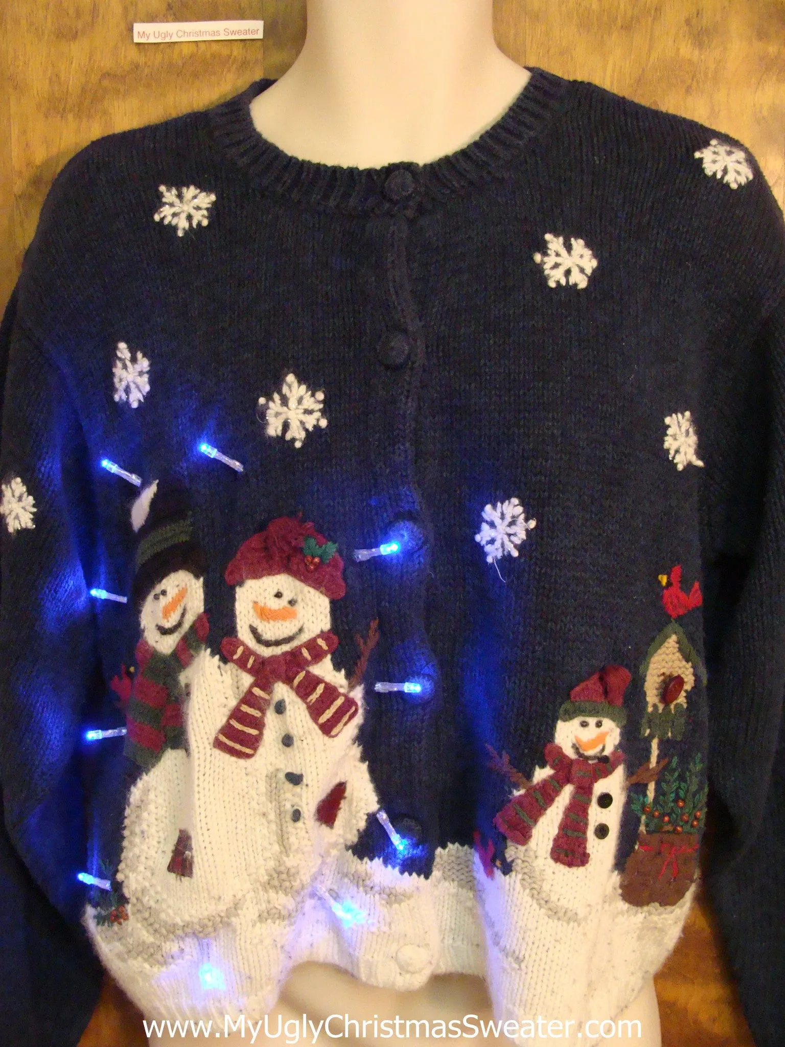 Three Snowmen Tacky Xmas Sweater with Lights