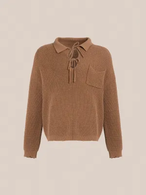 Tie-Collar Knit Sweater