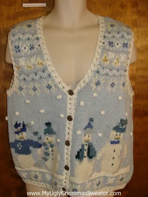 Ugliest Baby Blue Christmas Sweater Vest with Snowmen