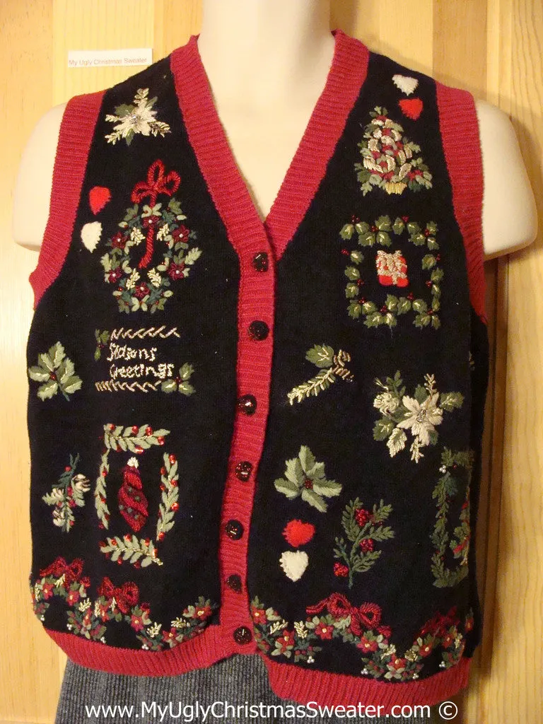 Ugly Christmas Sweater Party Festive Greenery Tacky Christmas Sweater Vest  (f1268)