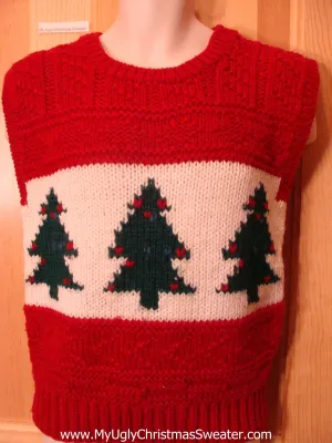 Ugly Christmas Sweater Vest 80s Trees