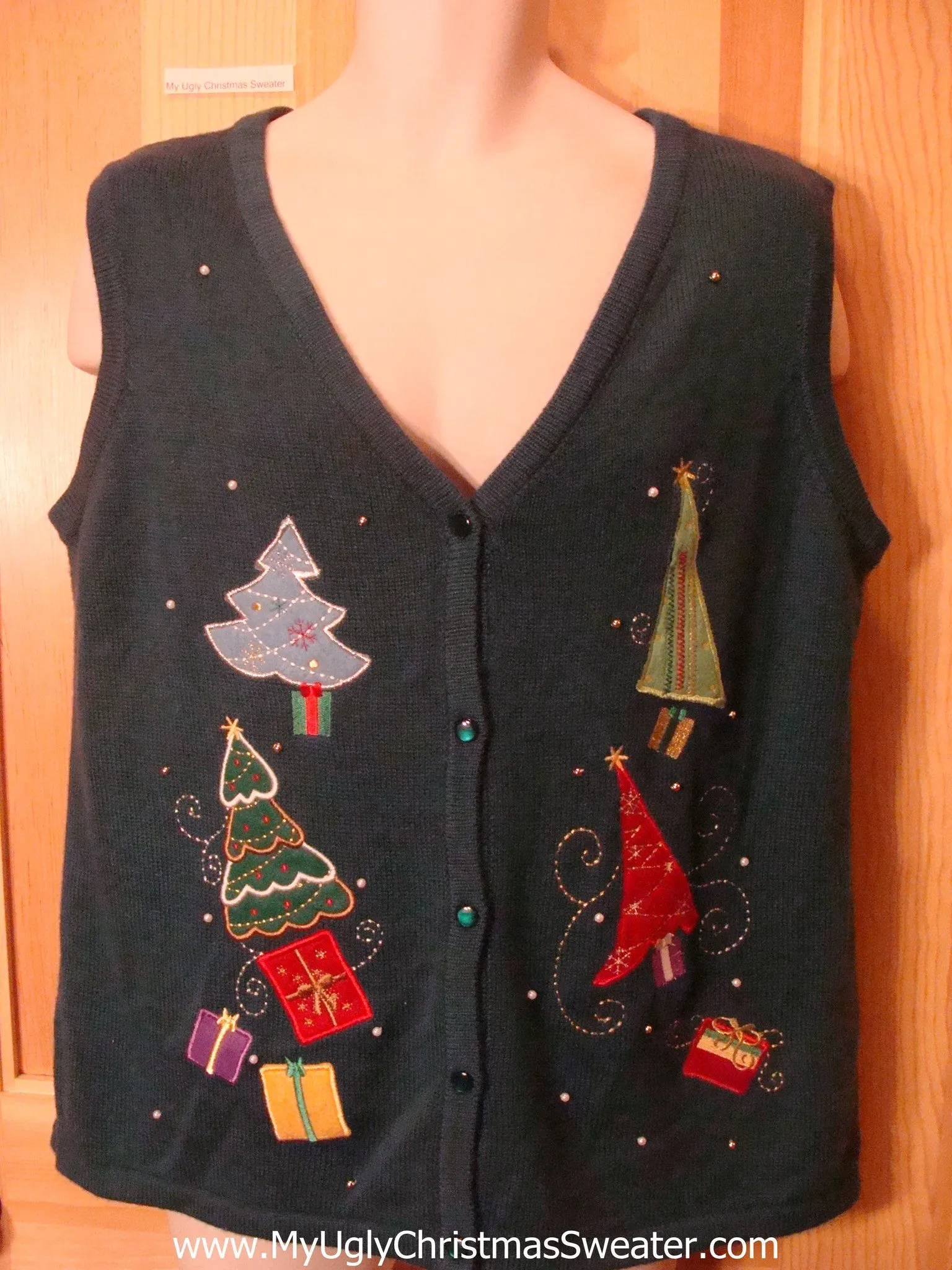 Ugly Christmas Sweater Vest Colorful Trees