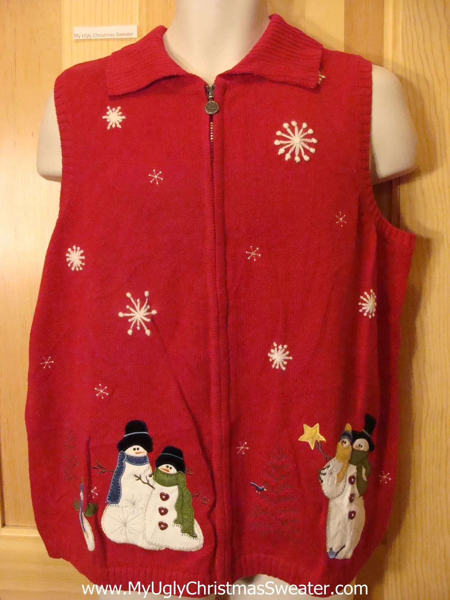 Ugly Christmas Sweater Vest with Snowmen and Snowflakes