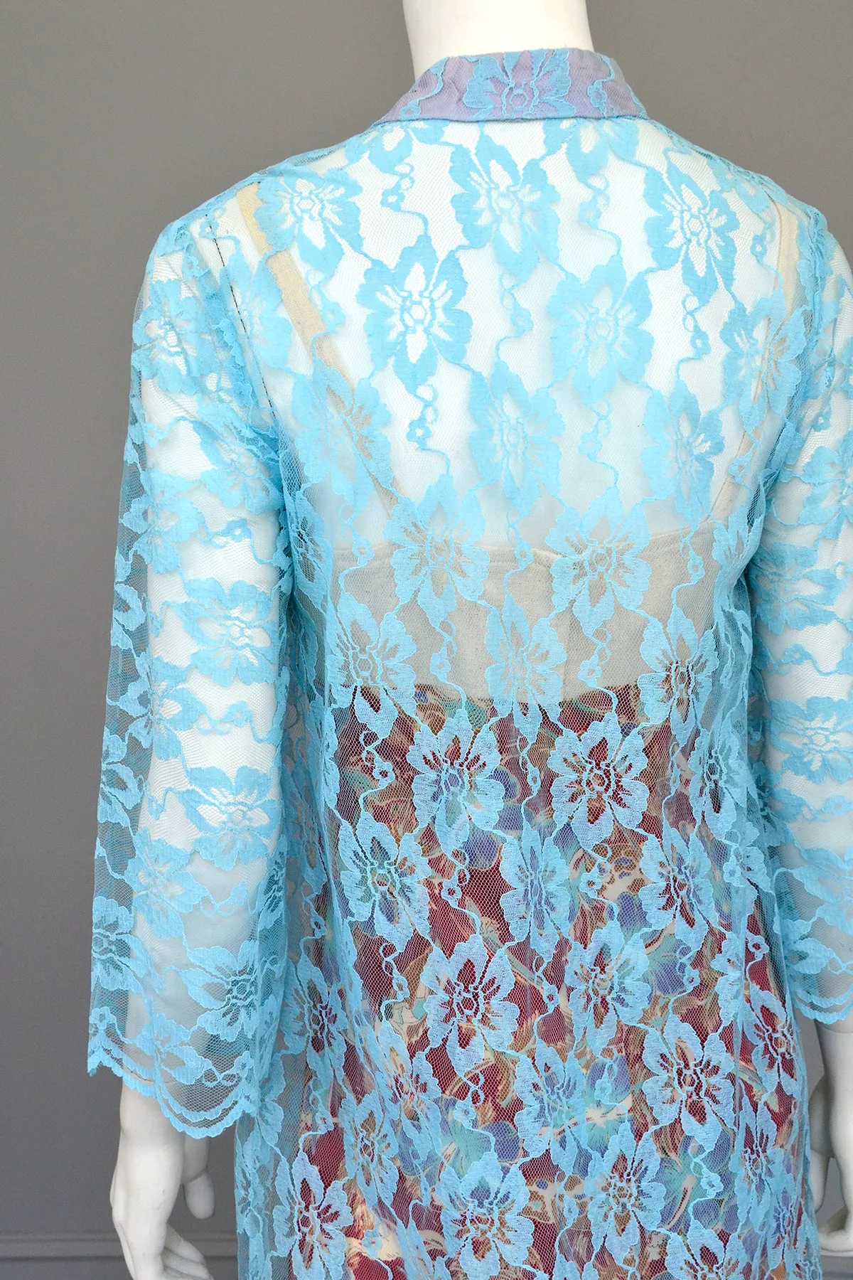 Vintage Baby Blue Lace and Mesh Duster