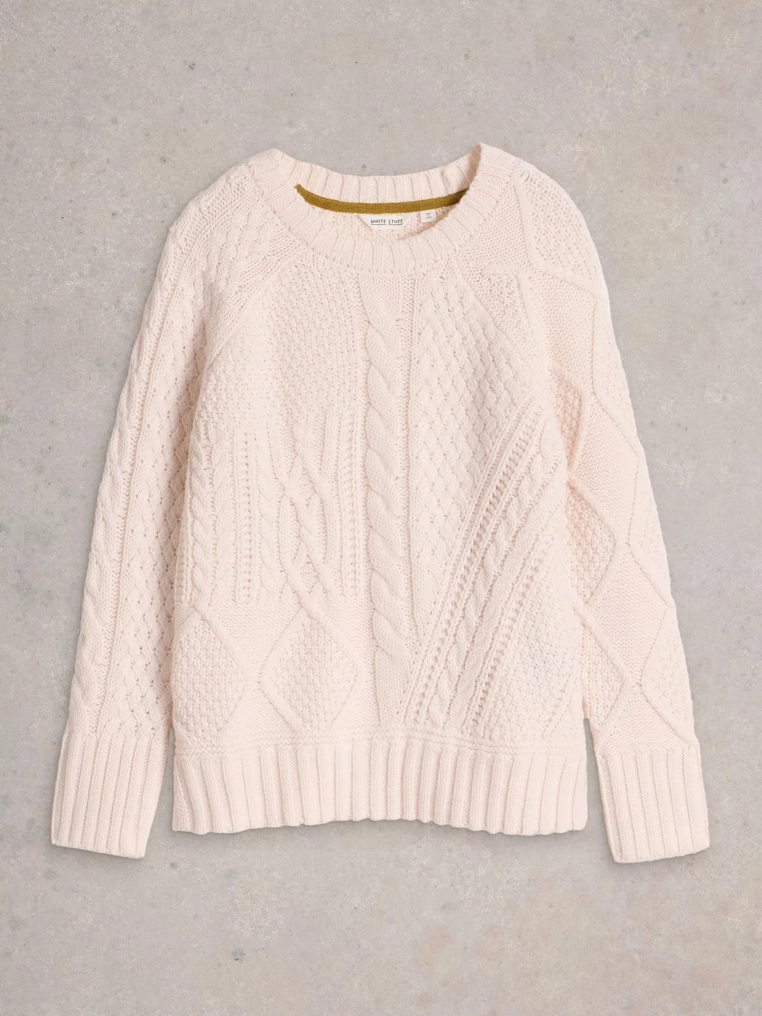 White Stuff Patchwork Cable Jumper Light Nat