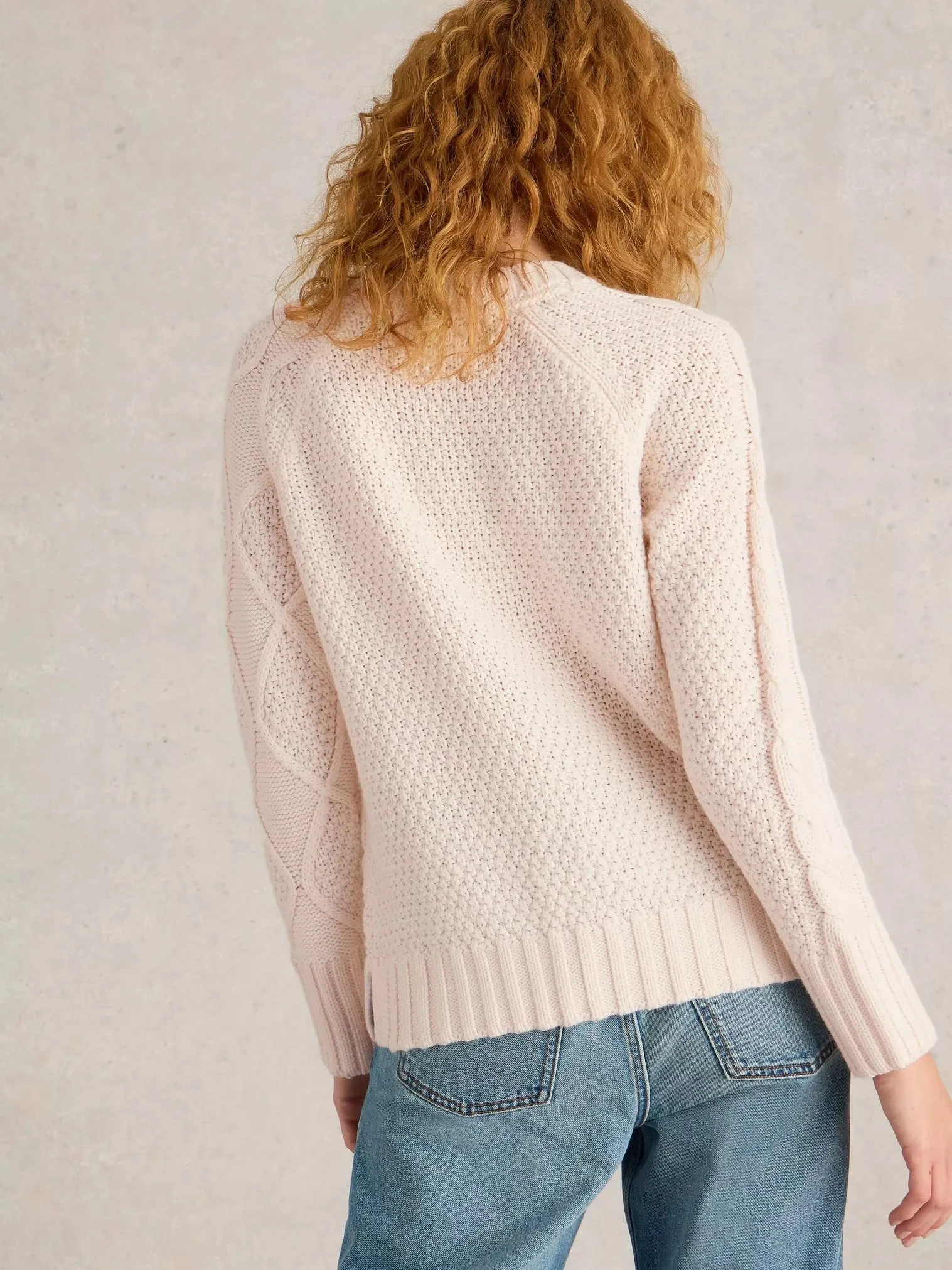 White Stuff Patchwork Cable Jumper Light Nat