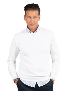 White Textured Front Cotton Crew Neck Jumper