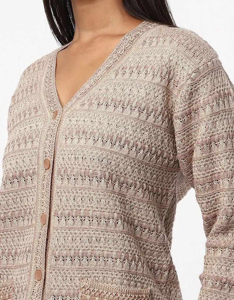 Women Woolen V-Neck Front Pocket Cardigan