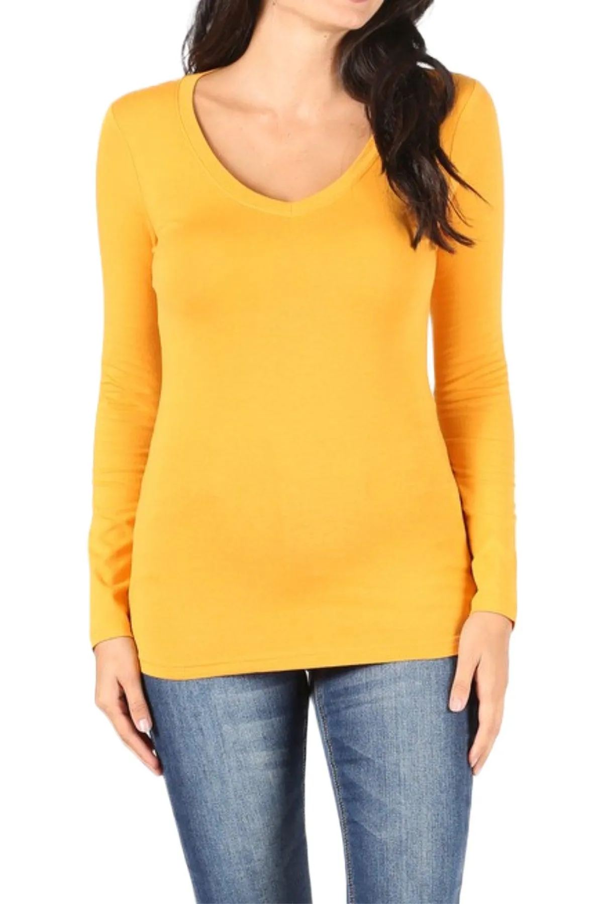 Women's Basic Long Sleeve V-Neck Tee