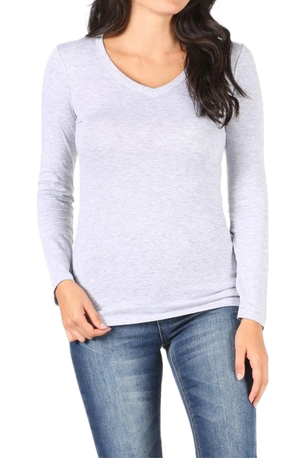 Women's Basic Long Sleeve V-Neck Tee