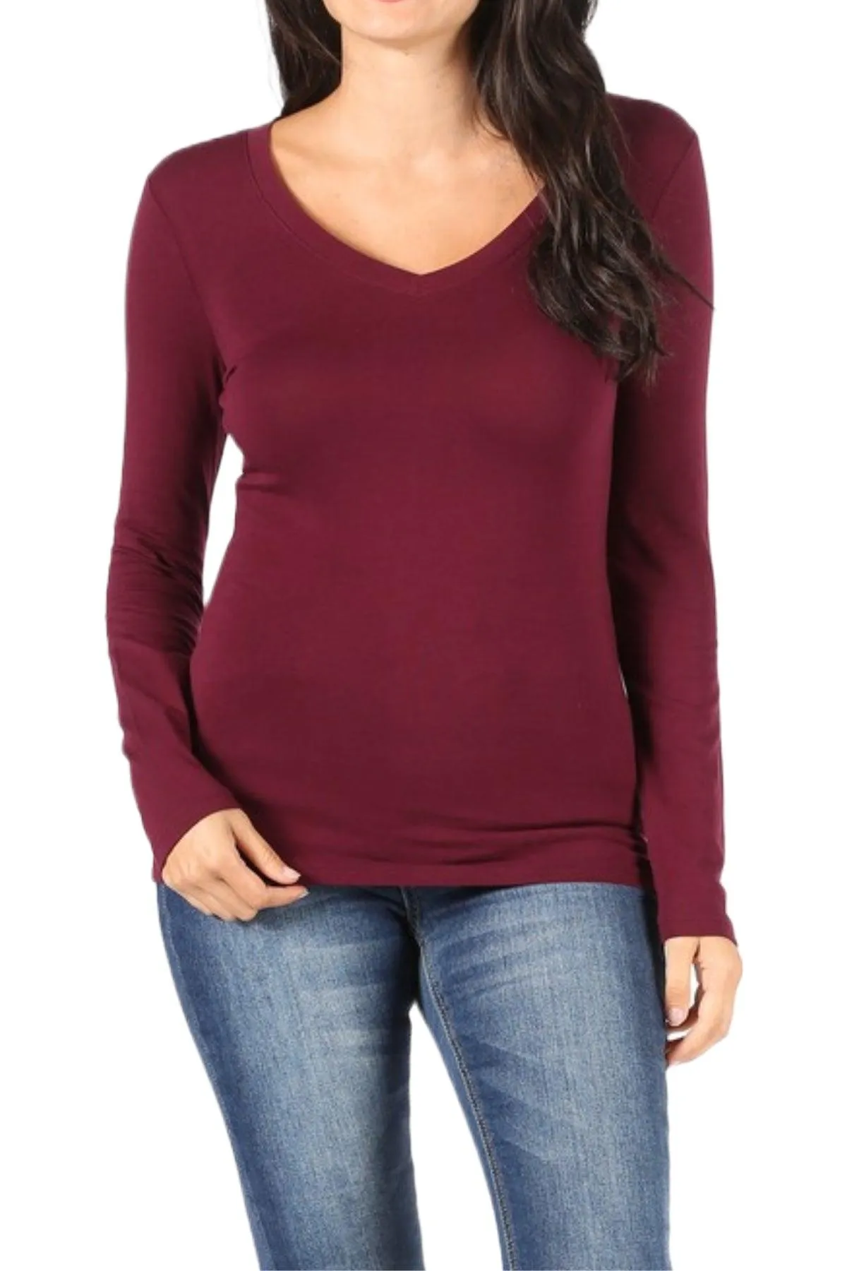 Women's Basic Long Sleeve V-Neck Tee