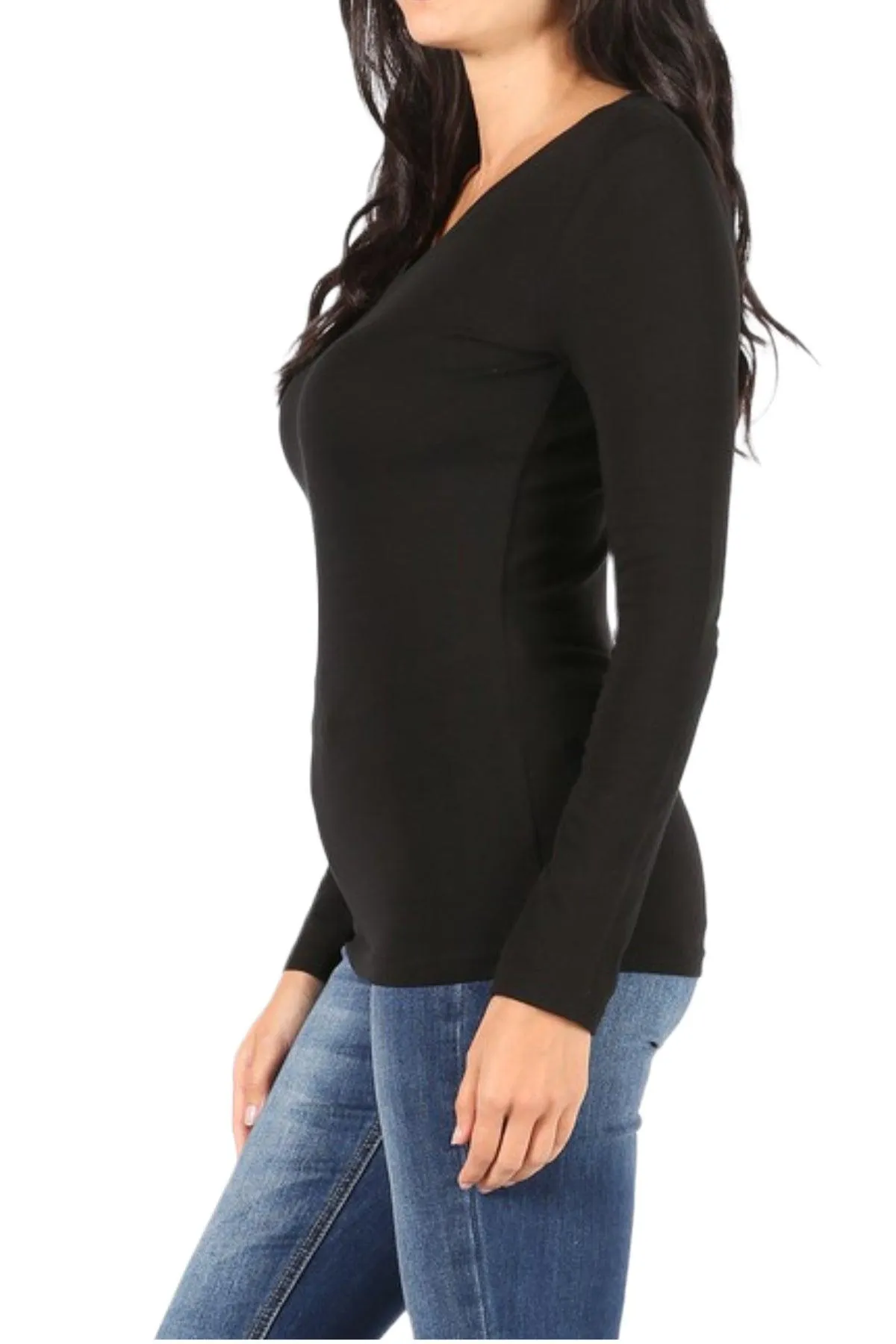 Women's Basic Long Sleeve V-Neck Tee