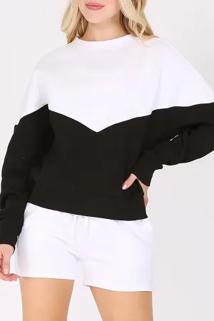 Women's Casual Long Sleeve Color Block Fleece Sweatshirt