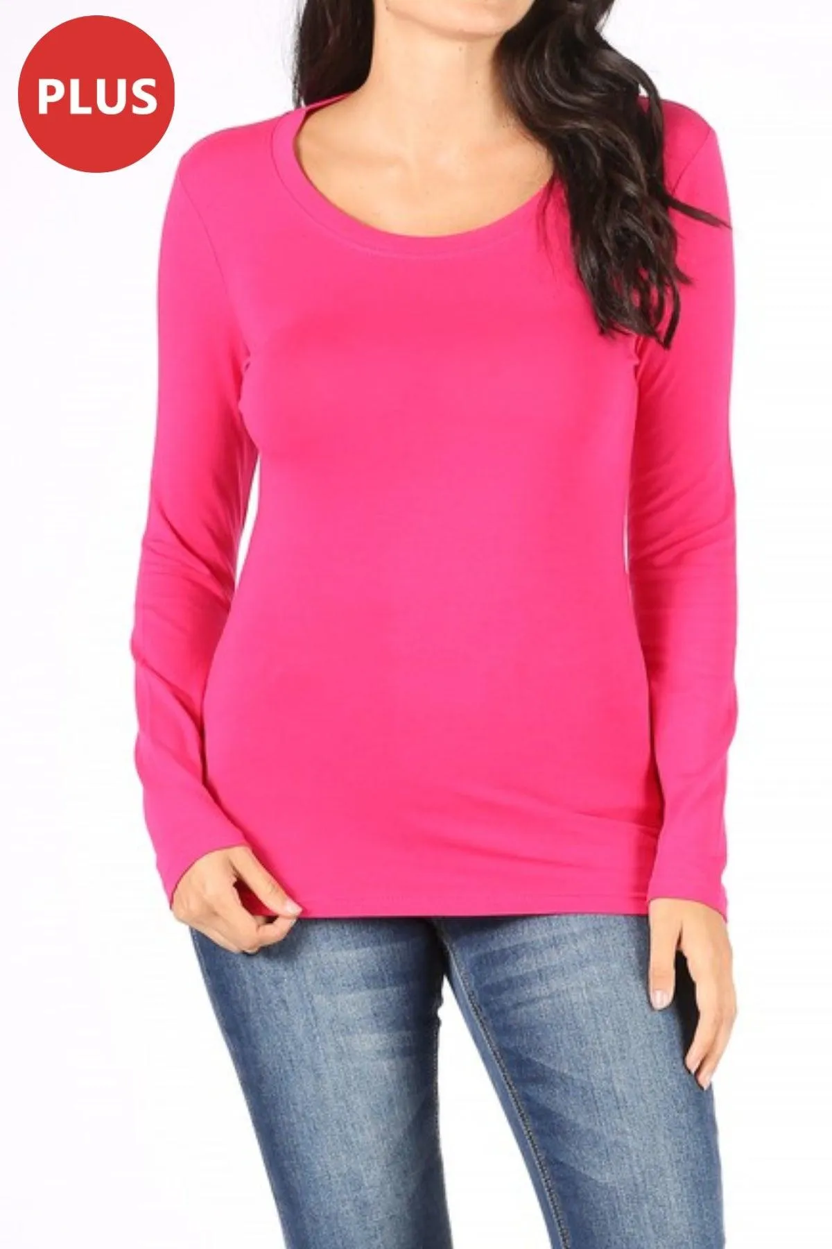 Women's Plus Size Basic Long Sleeve Round Neck Tee