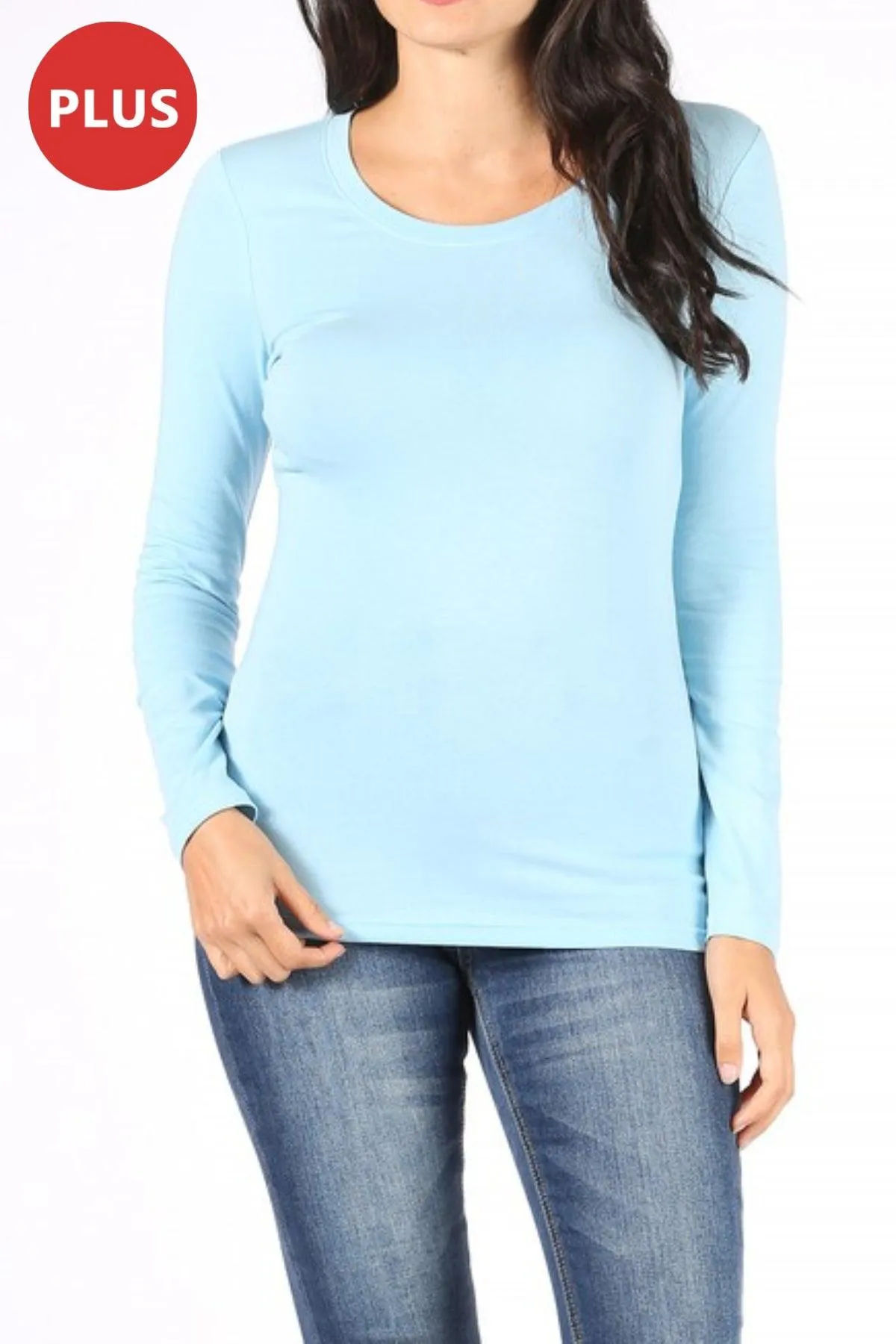 Women's Plus Size Basic Long Sleeve Round Neck Tee