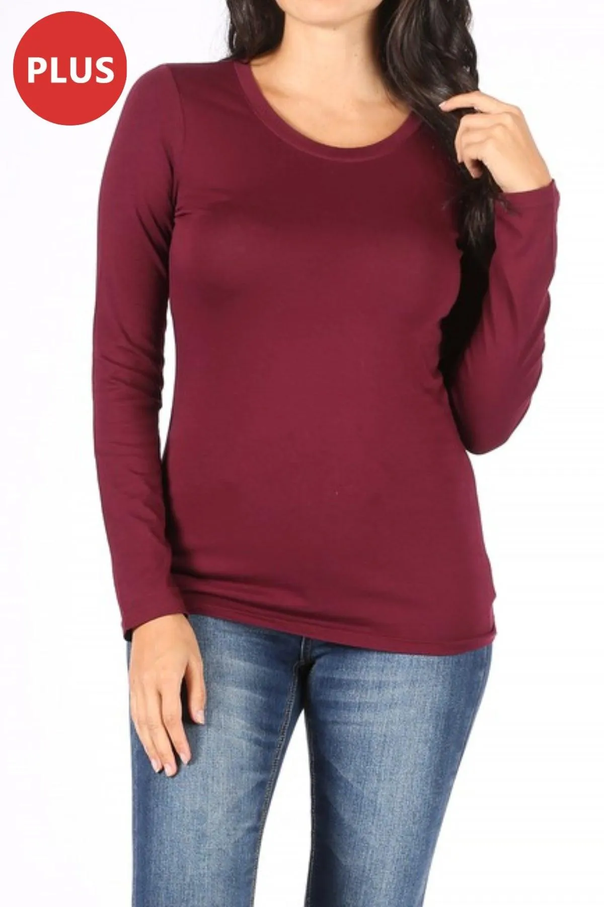 Women's Plus Size Basic Long Sleeve Round Neck Tee