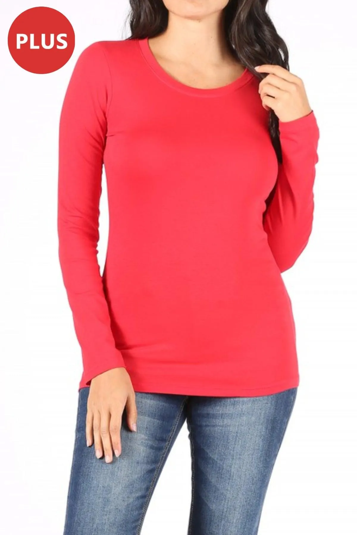 Women's Plus Size Basic Long Sleeve Round Neck Tee