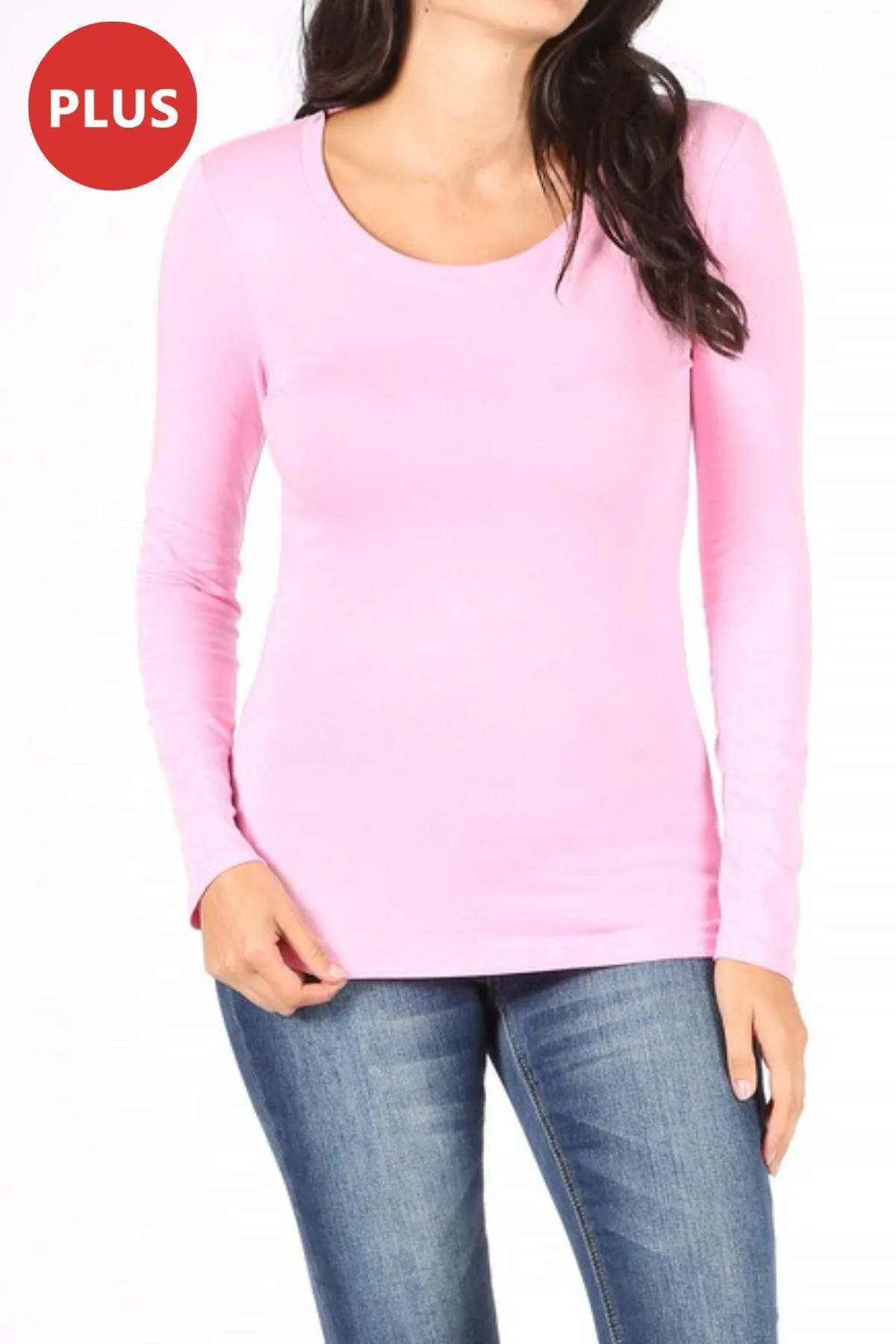 Women's Plus Size Basic Long Sleeve Round Neck Tee