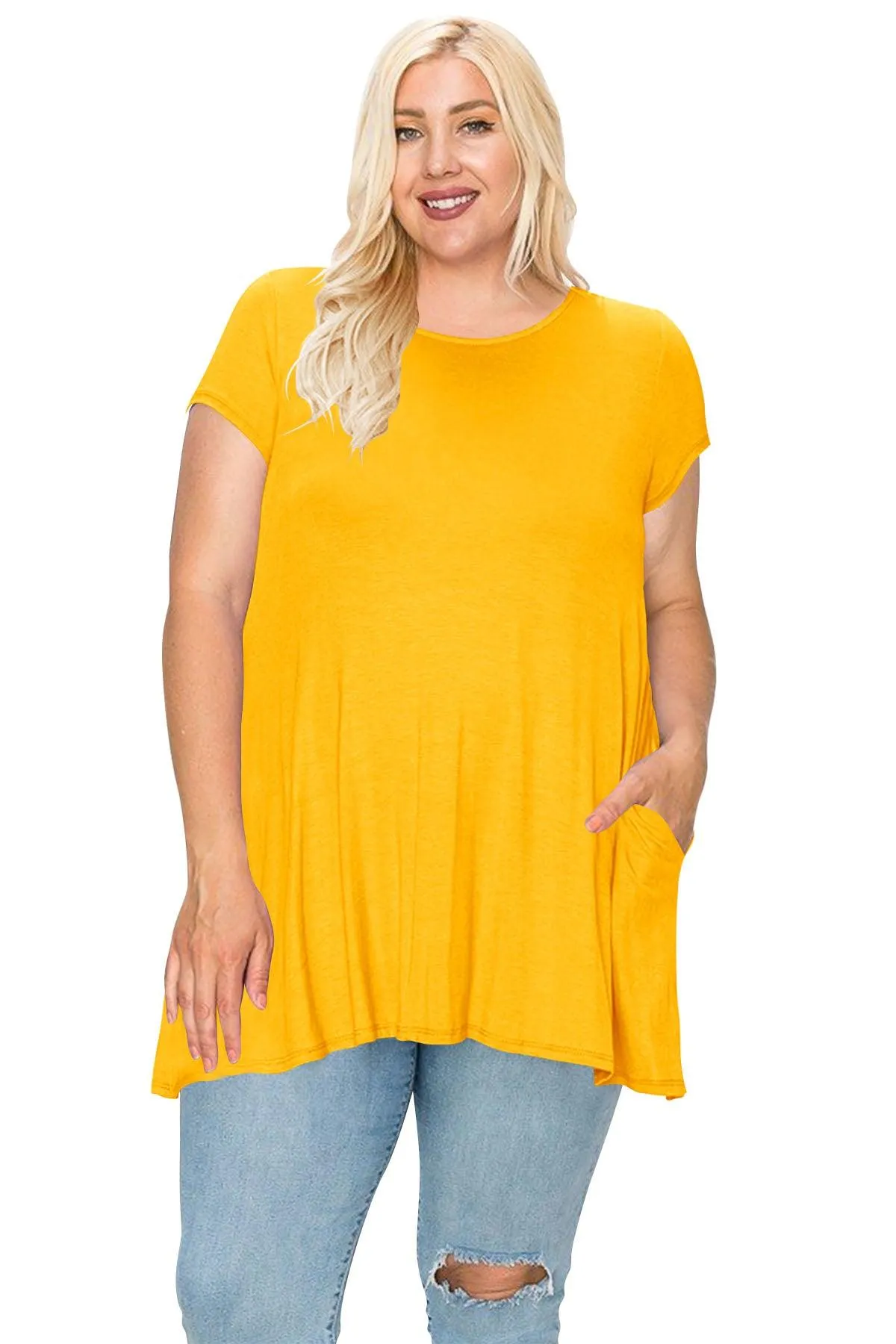 Women's Plus Size Casual Short Sleeve Loose Solid Tunic Top