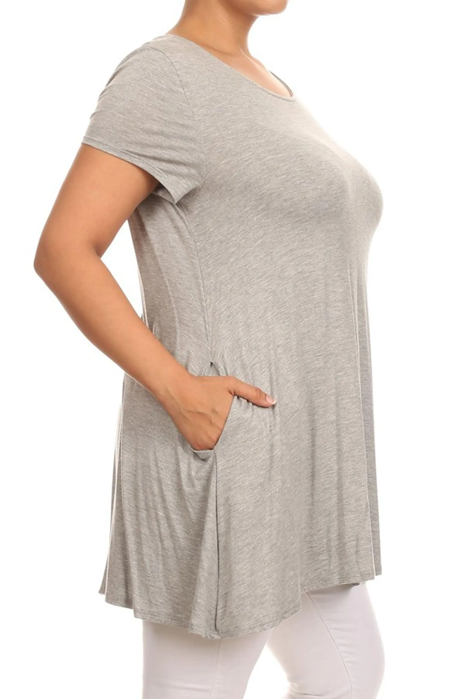 Women's Plus Size Casual Short Sleeve Loose Solid Tunic Top