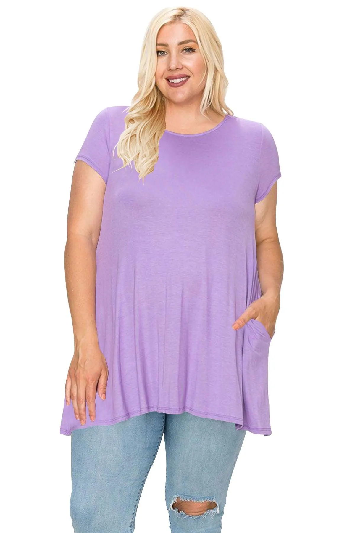 Women's Plus Size Casual Short Sleeve Loose Solid Tunic Top