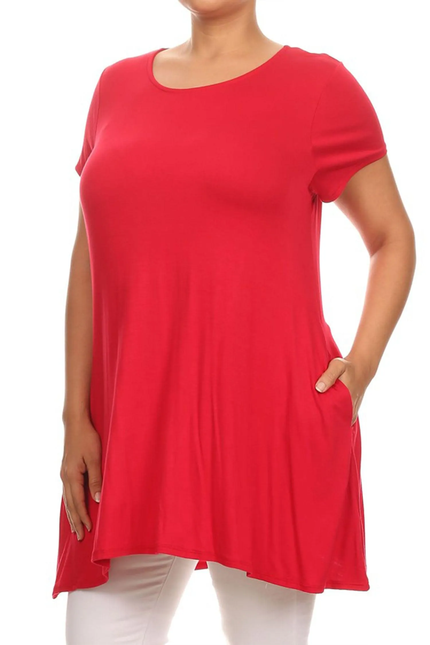 Women's Plus Size Casual Short Sleeve Loose Solid Tunic Top