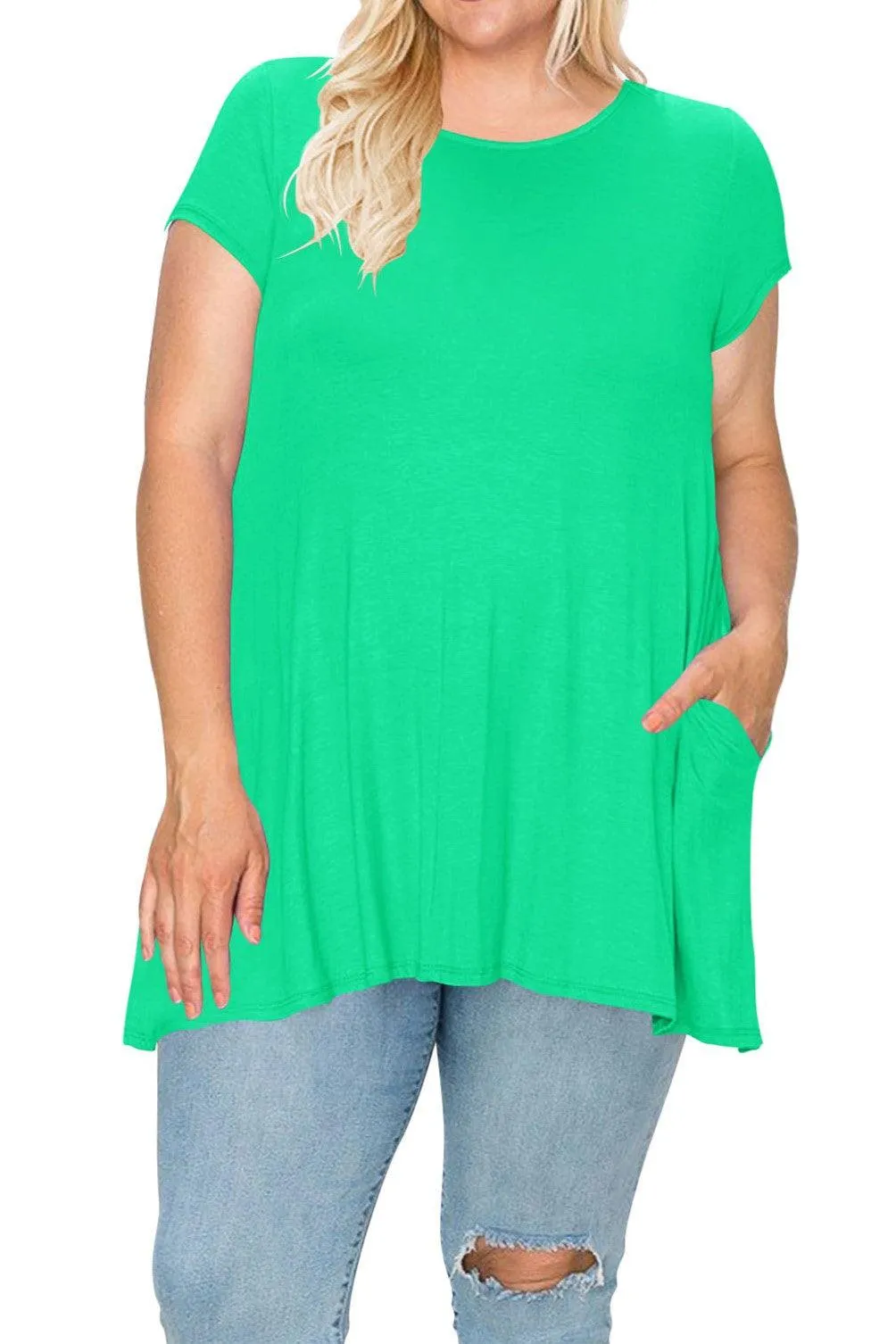 Women's Plus Size Casual Short Sleeve Loose Solid Tunic Top