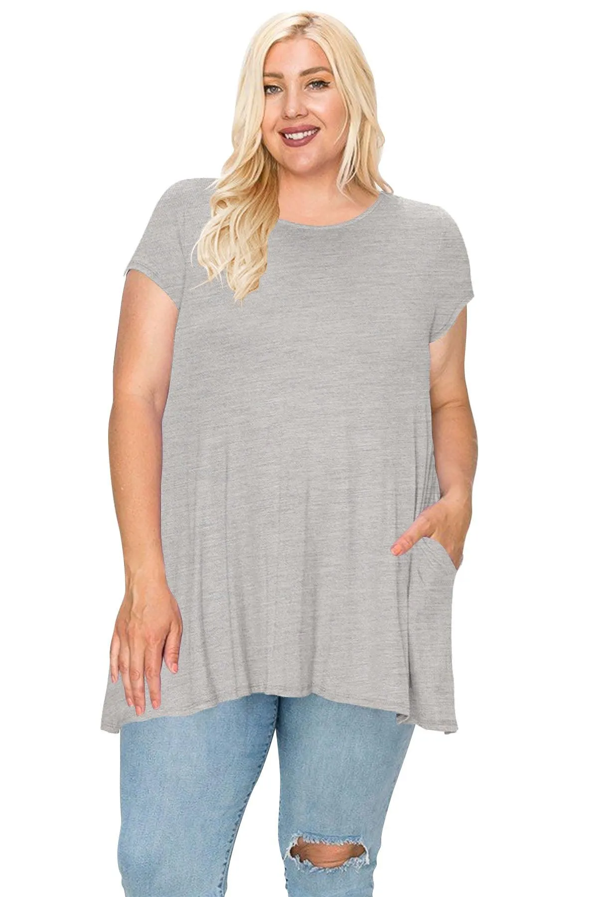 Women's Plus Size Casual Short Sleeve Loose Solid Tunic Top