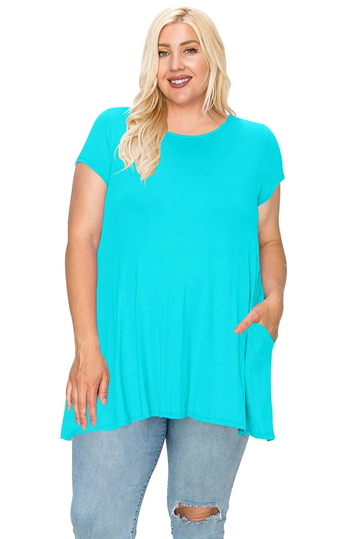 Women's Plus Size Casual Short Sleeve Loose Solid Tunic Top