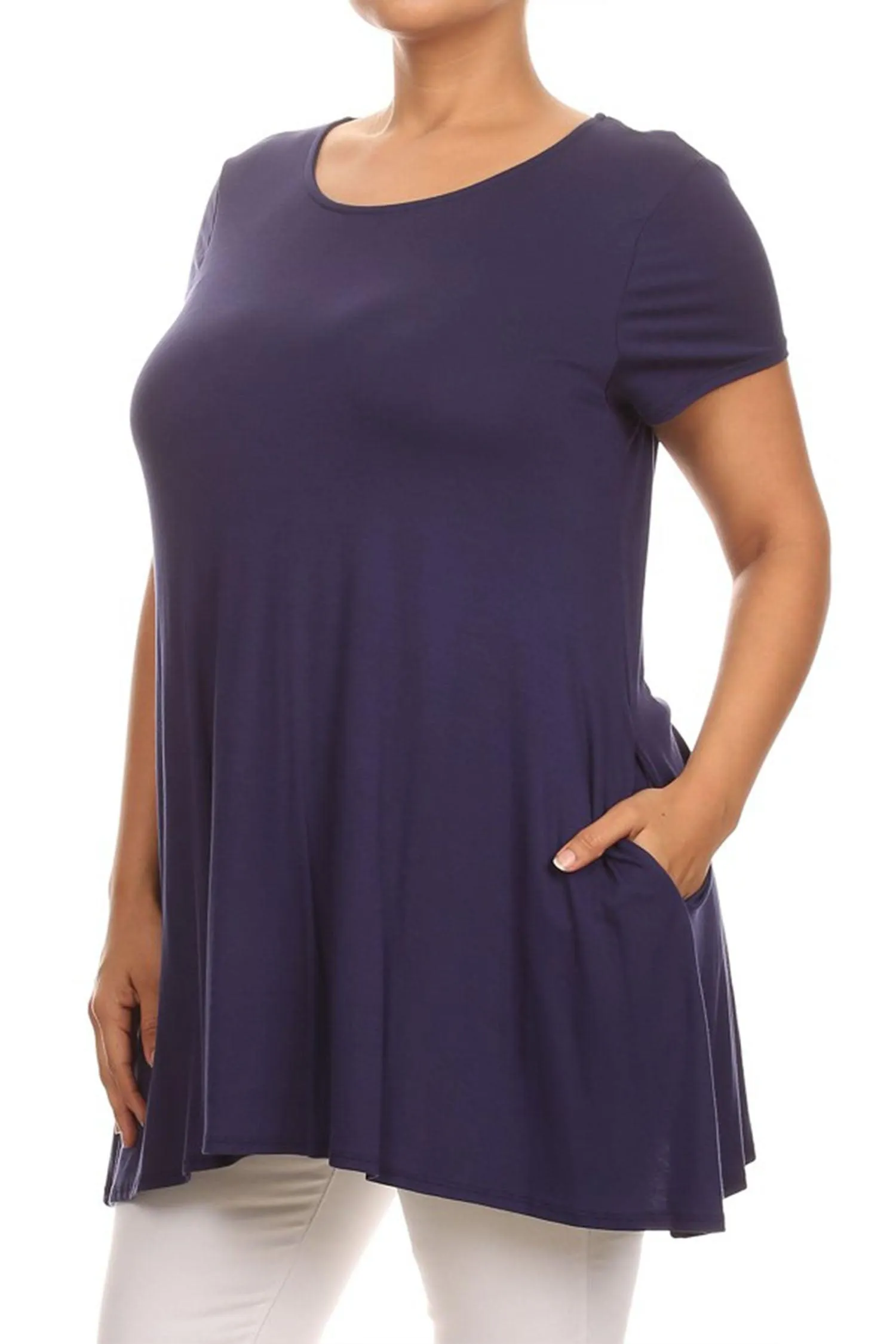 Women's Plus Size Casual Short Sleeve Loose Solid Tunic Top