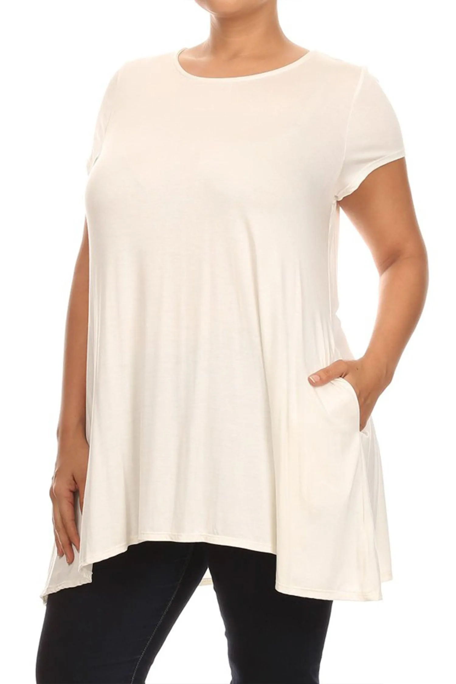 Women's Plus Size Casual Short Sleeve Loose Solid Tunic Top