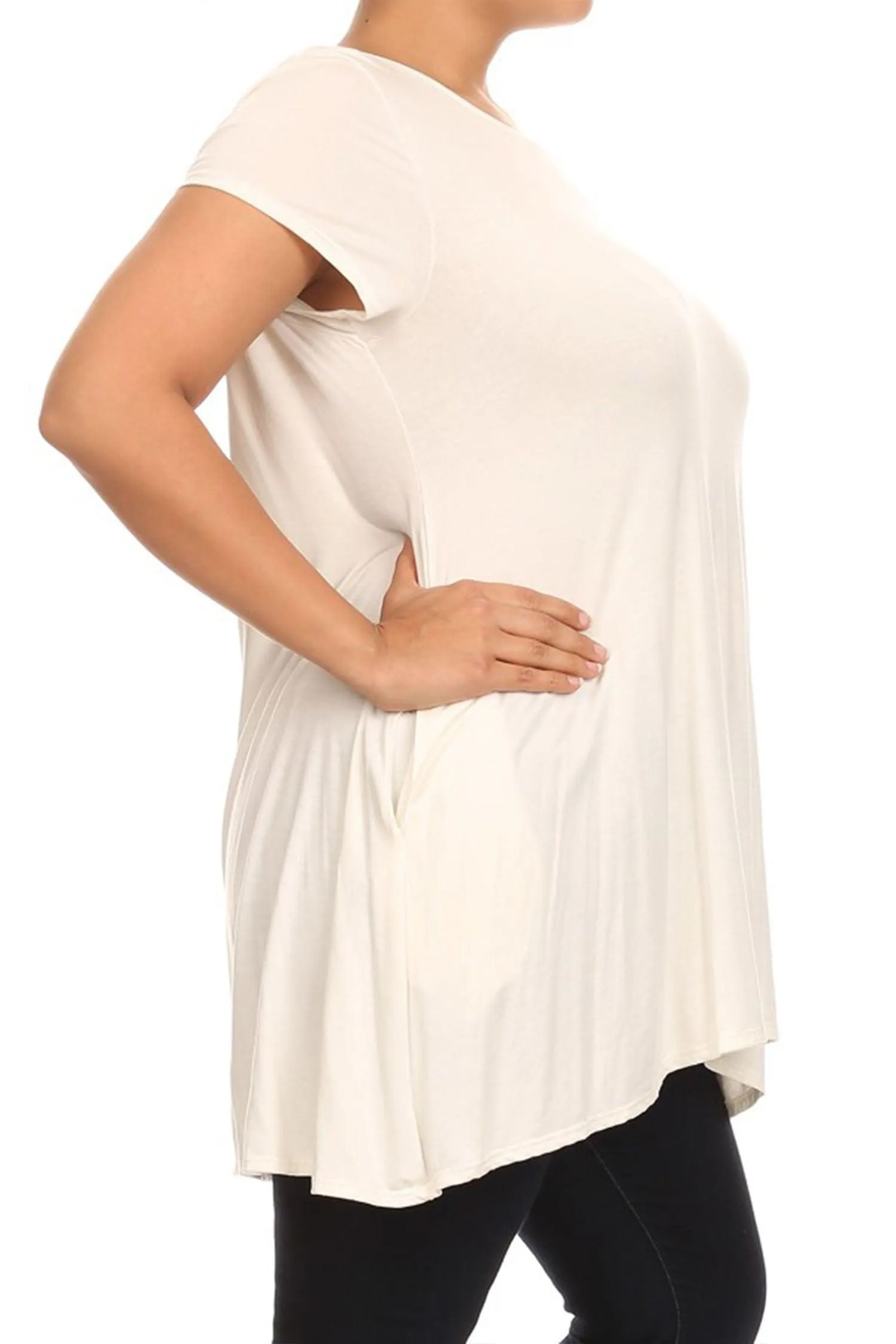 Women's Plus Size Casual Short Sleeve Loose Solid Tunic Top